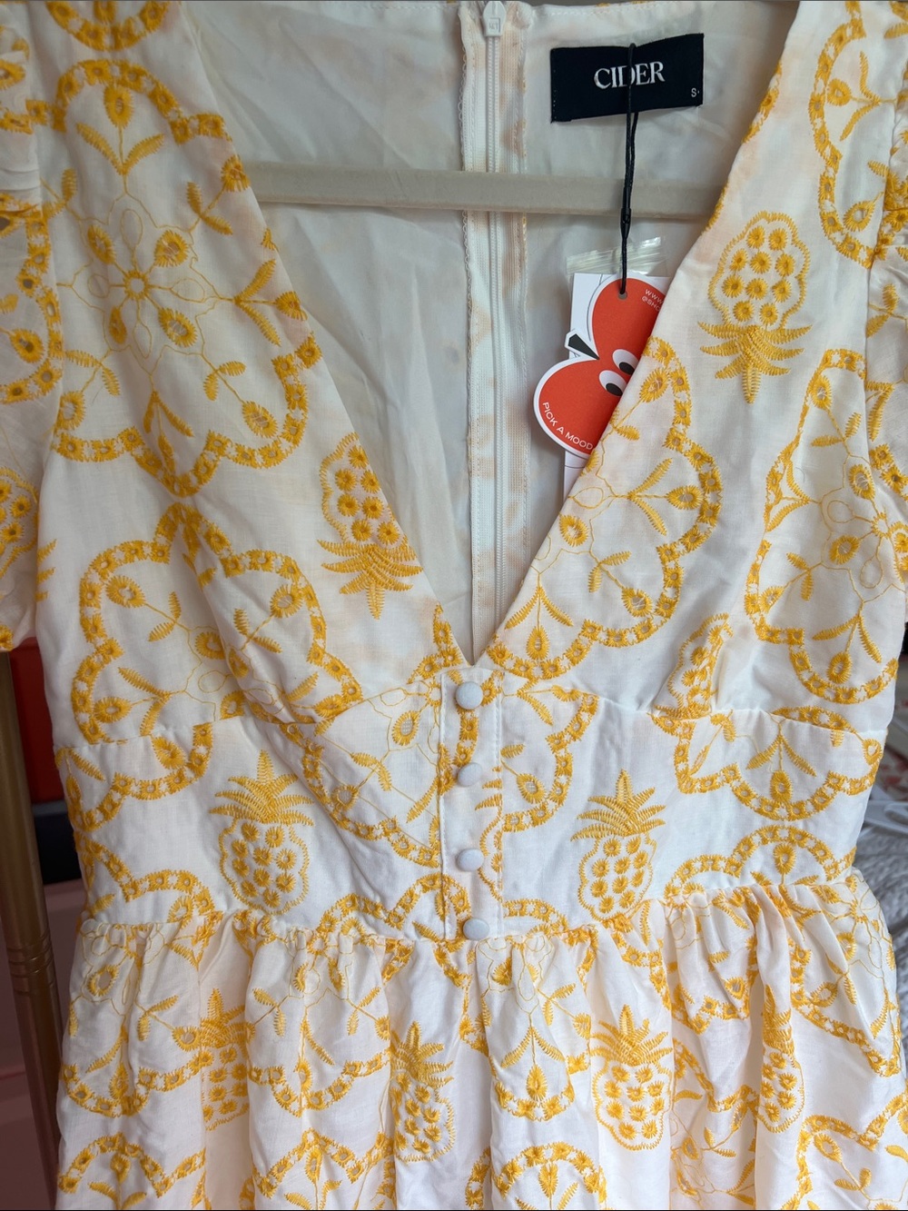 Cider White Dress with Yellow Embroidery